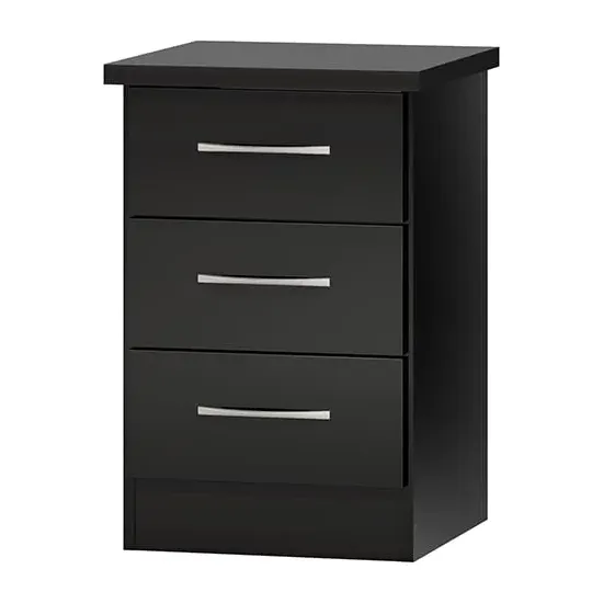 Mack Wooden Bedside Cabinet with 3 Drawers - Black
