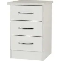 Mack Wooden Bedside Cabinet with 3 Drawers - White