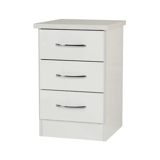 Mack Wooden Bedside Cabinet with 3 Drawers - White