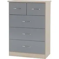 Mack Wooden Chest of 5 Drawers - Grey, Oak