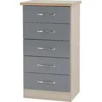 Mack Wooden Chest of 5 Drawers - Grey, Oak