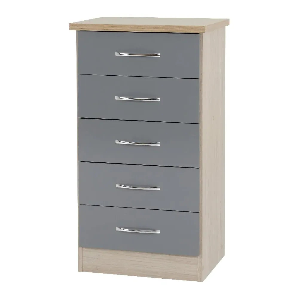 Mack Wooden Chest of 5 Drawers - Grey, Oak