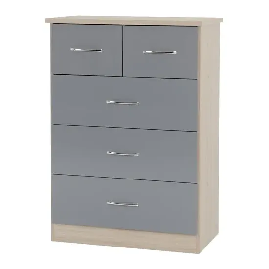 Mack Wooden Chest of 5 Drawers - Grey, Oak