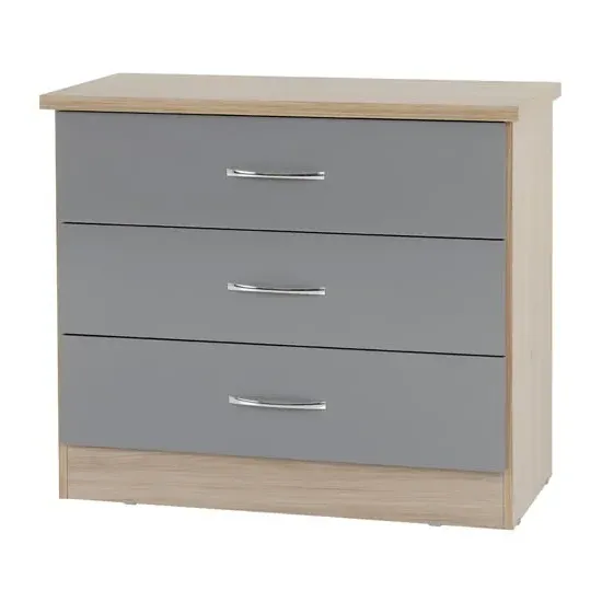 Mack Wooden Chest with 3 Drawers - Grey, Oak