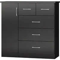 Mack Wooden Sideboard with 1 Door 5 Drawers - Black Gloss