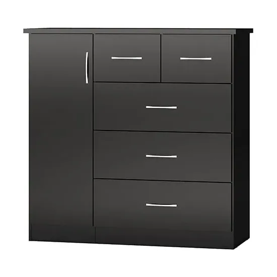 Mack Wooden Sideboard with 1 Door 5 Drawers - Black Gloss