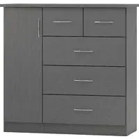 Mack Wooden Sideboard with 1 Door 5 Drawers - Grey