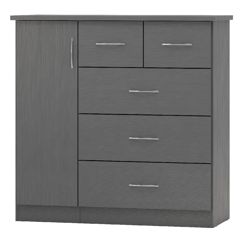 Mack Wooden Sideboard with 1 Door 5 Drawers - Grey image