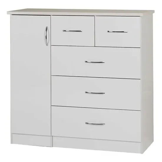 Mack Wooden Sideboard with 5 Drawers - White, Oak