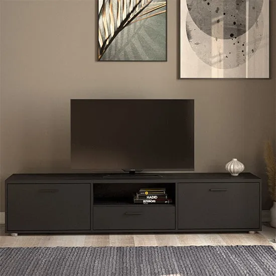 Macomb Large TV Stand with 2 Doors 1 Drawer - Black, Wood
