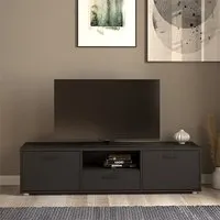 Macomb Small TV Stand with 2 Doors 1 Drawer - Black, Wood