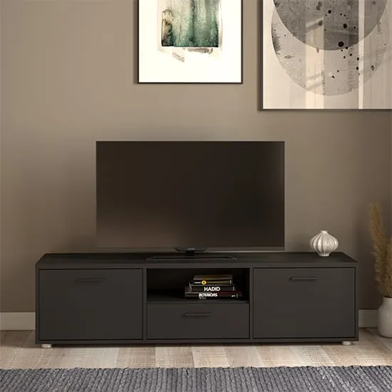 Macomb Small TV Stand with 2 Doors 1 Drawer - Black, Wood image