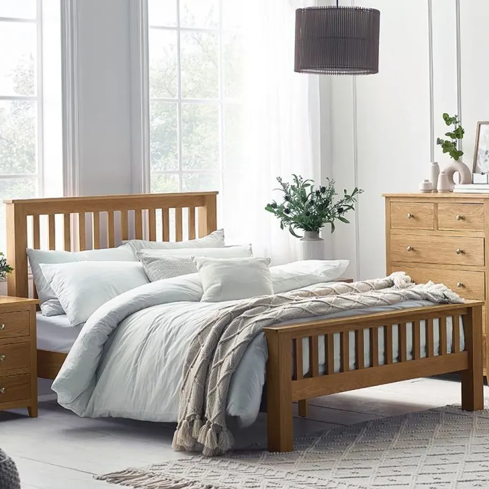 Macon Double Bed Frame with High Foot End - Oak image