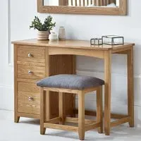 Macon Dressing Table with 3 Drawers and Stool - Oak