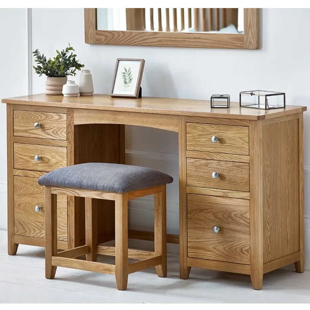 Macon Dressing Table with 6 Drawers and Stool - Oak