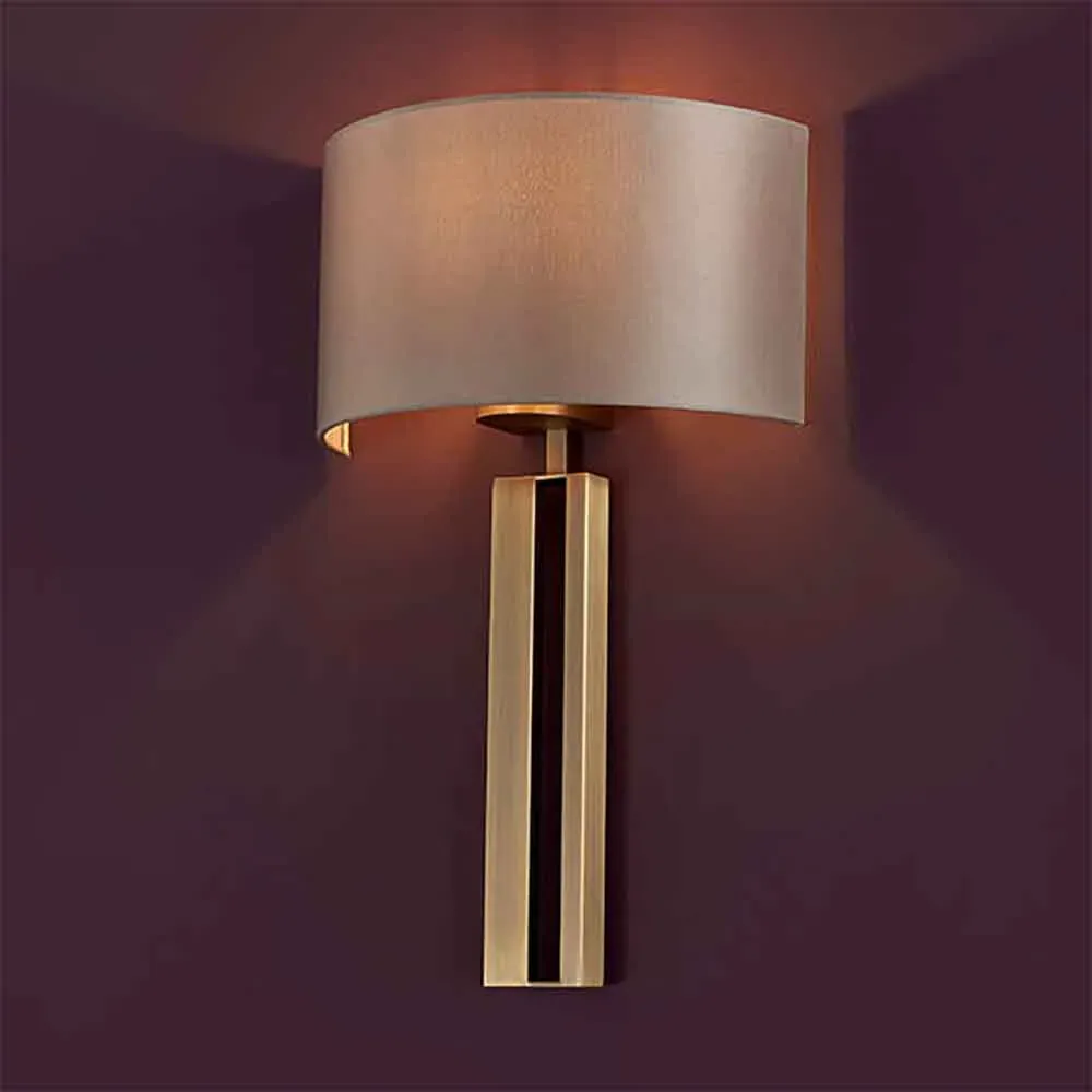 Macon Fabric Wall Light - Mink, Antique Brass
