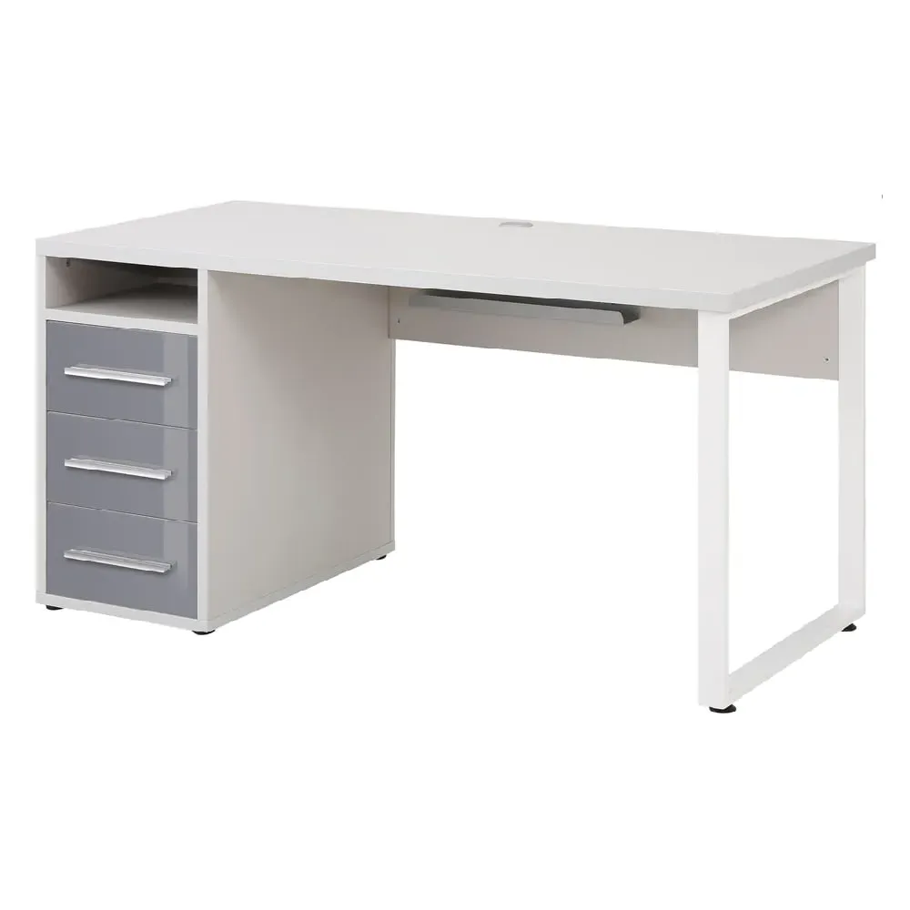 Macon Laptop Desk with 3 Glass Drawers - Platinum Grey