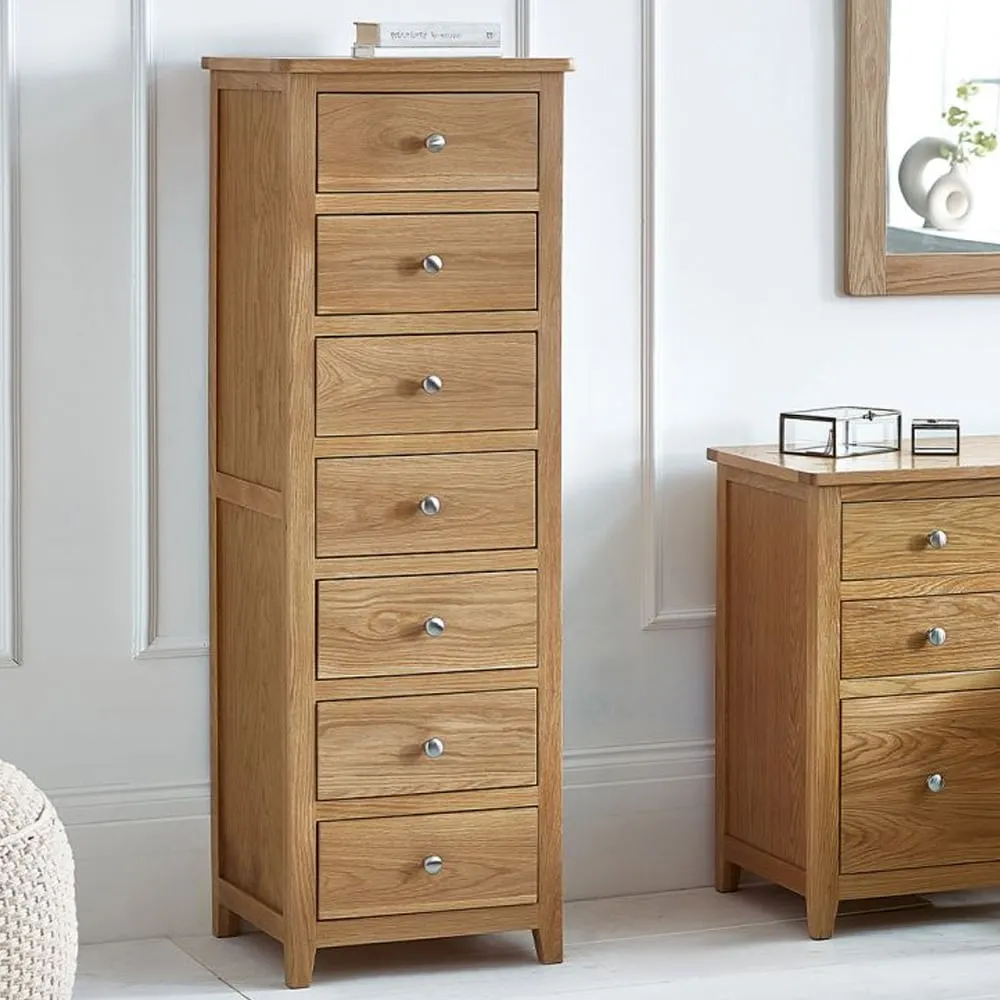 Macon Narrow 7 Drawer Chest - Oak