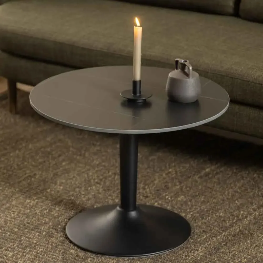 Macon Round Coffee Table with Steel Base - Black, Ceramic product