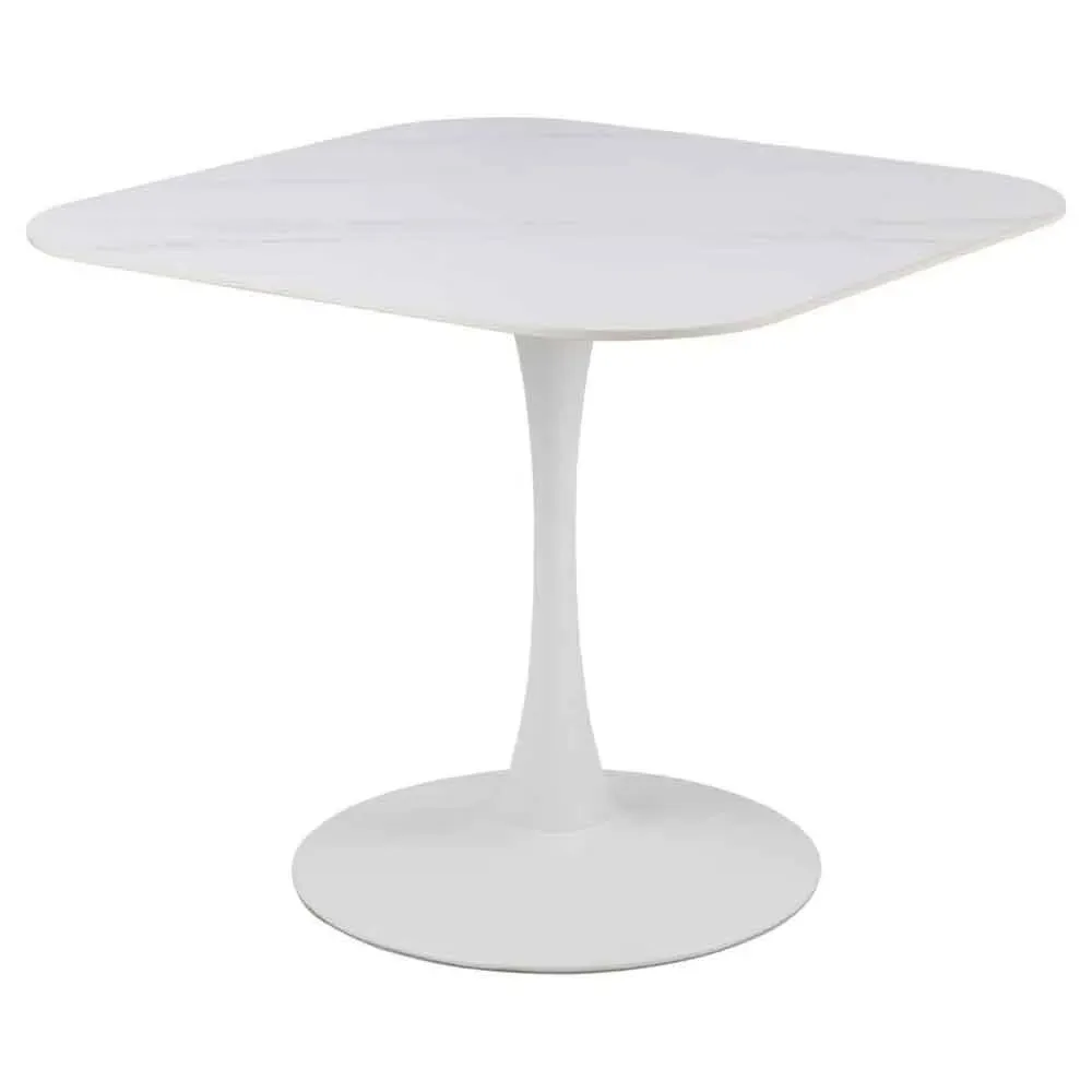 Macon Square Dining Table with Steel Base - White, Ceramic product