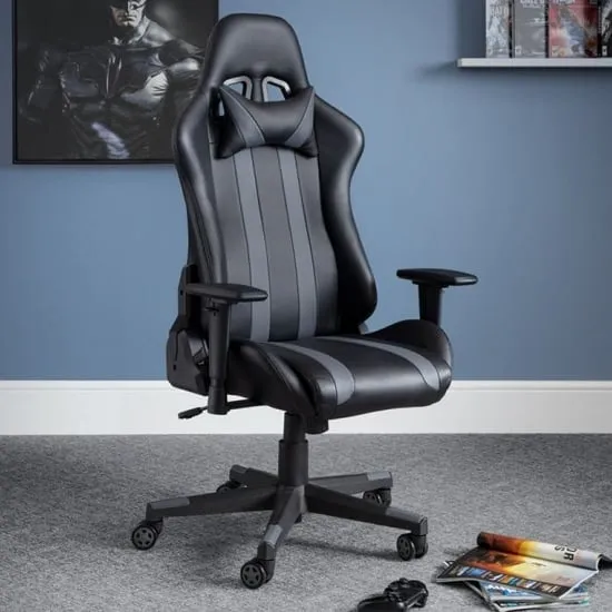 Macreae Gaming Chair High Back with Head Pillow - Black, Faux Leather product