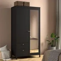 Macron 2-Door Mirrored Wardrobe with Drawers - Black