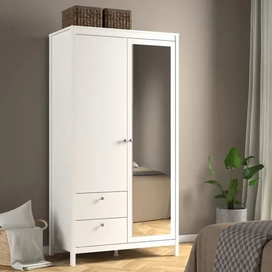 Macron 2-Door Mirrored Wardrobe with Drawers - White image