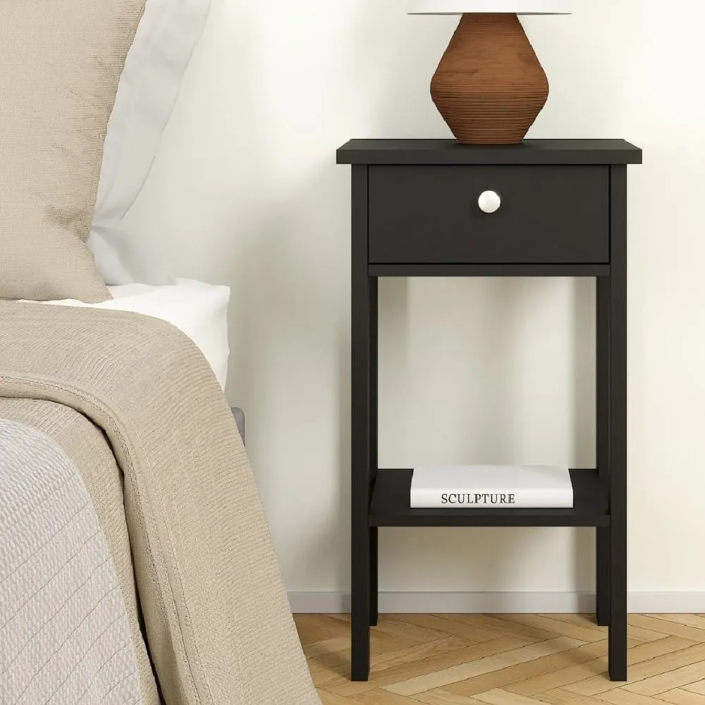 Macron Bedside Cabinet with 1 Drawer - Matt Black, Wood