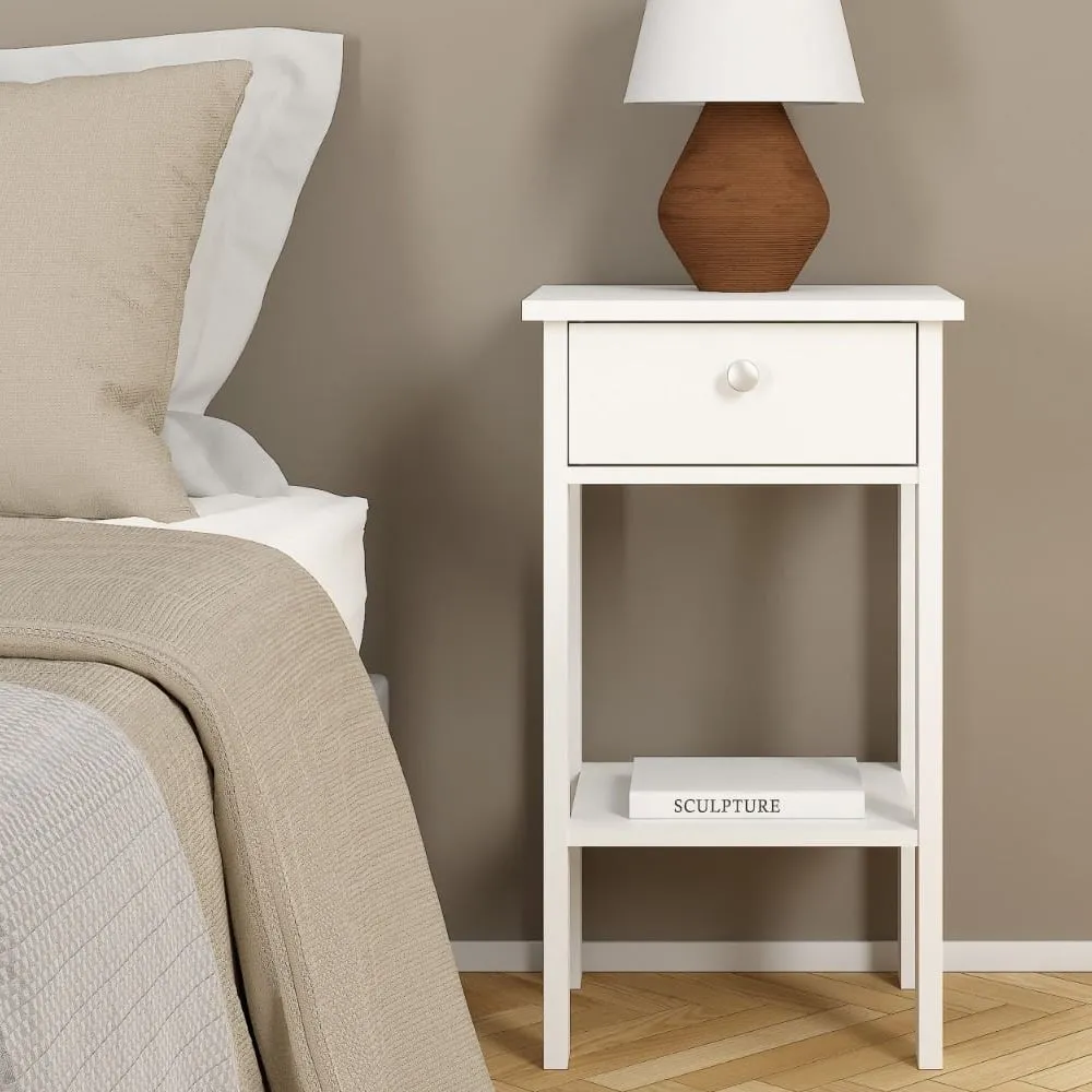 Macron Bedside Cabinet with 1 Drawer - White, Wood image