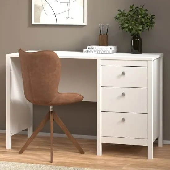 Macron Computer Desk with 3 Drawers - White, Laminated Board image