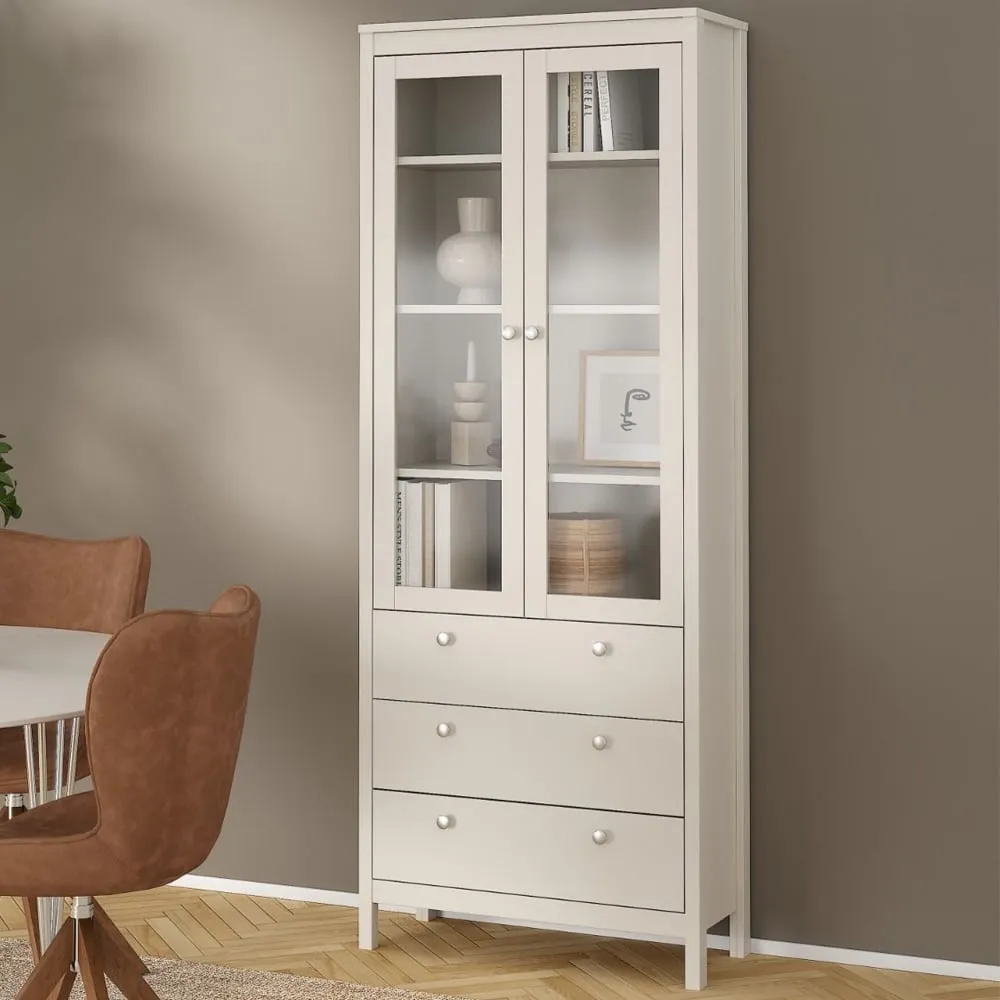 Macron Display Cabinet with 2 Doors 3 Drawers - Cashmere