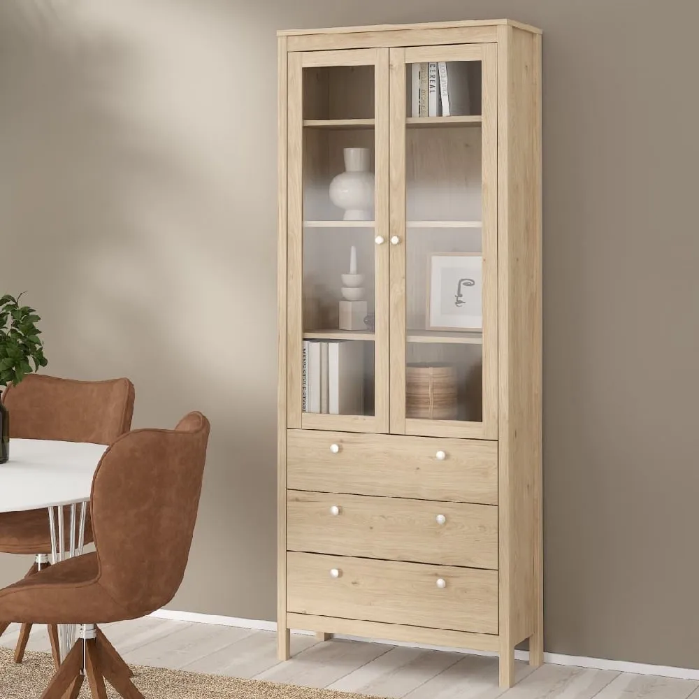 Macron Display Cabinet with 2 Doors 3 Drawers - Oak