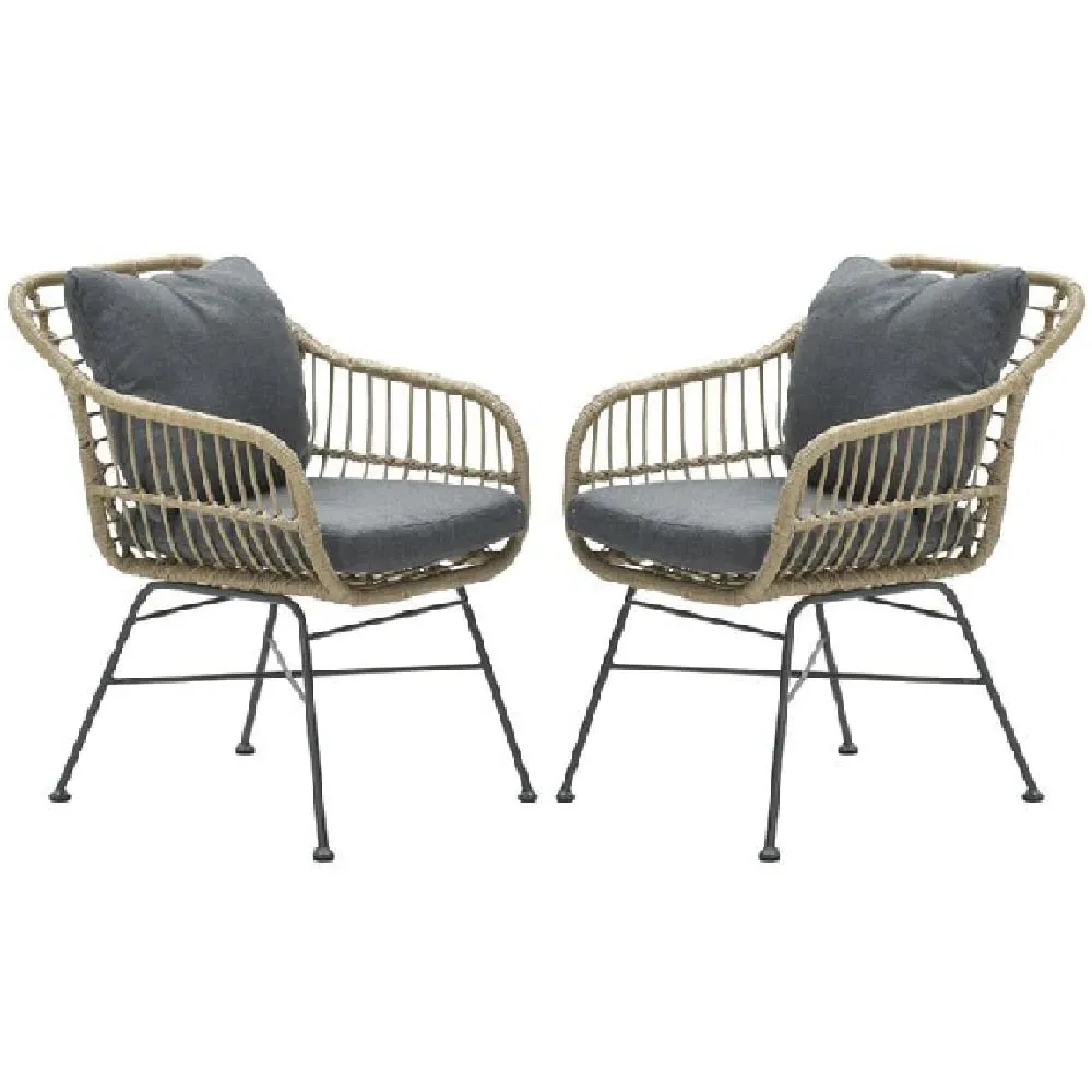 Macy Garden Dining Chairs with Cushion - Natural, Rattan