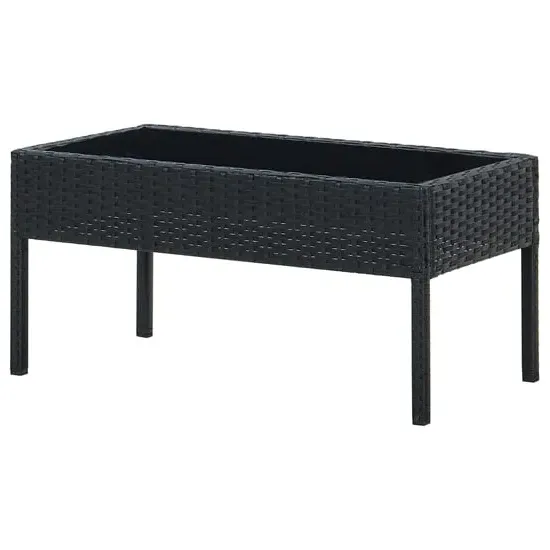 Macy Large Garden Coffee Table with Glass Top - Black, Rattan