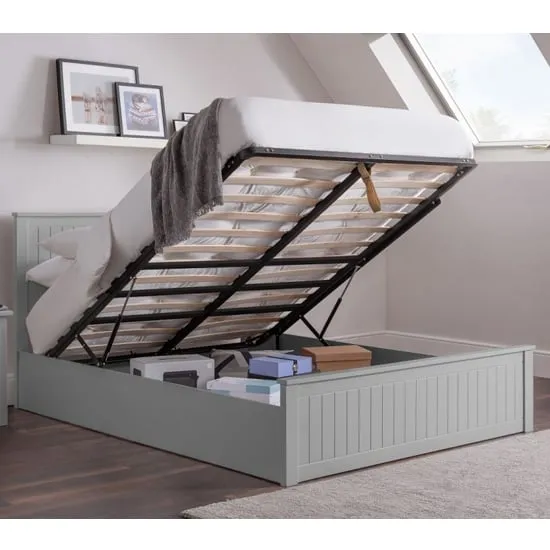 Madge Double Ottoman Bed with Storage - Grey, Pine