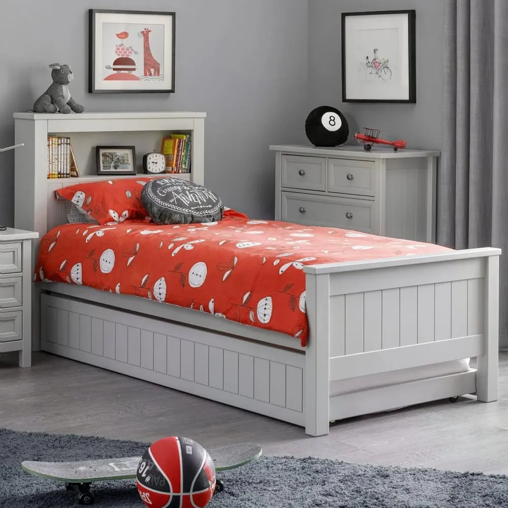 Madge Single Bed with Bookcase - Dove Grey, Wood