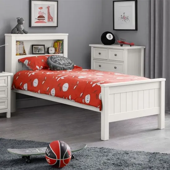 Madge Single Bed with Bookcase - Surf White, Wood