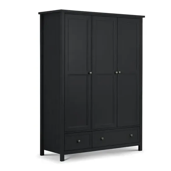 Madge Wide 3-Door Wardrobe with Drawers - Anthracite, Pine