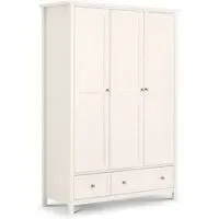 Madge Wide 3-Door Wardrobe with Drawers - White, Pine