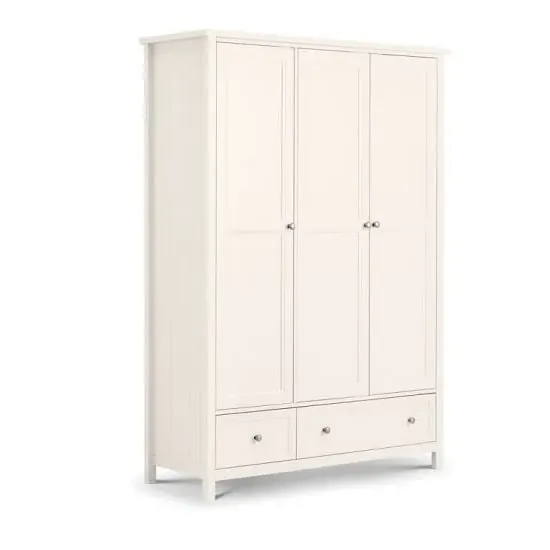 Madge Wide 3-Door Wardrobe with Drawers - White, Pine