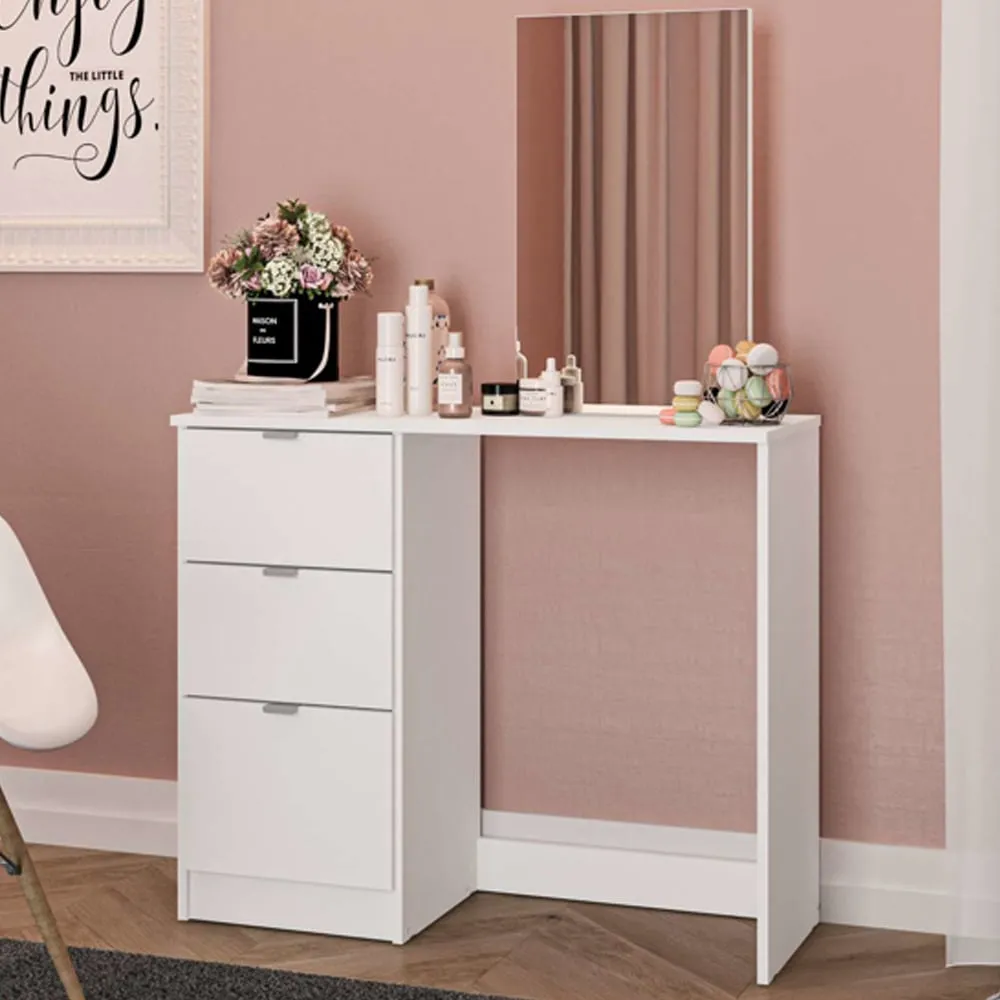 Madisen Dressing Table with 3 Drawers and Mirror - White image