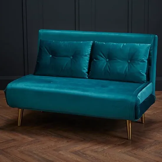 Madisen Velvet Sofa Bed with Gold Legs - Teal