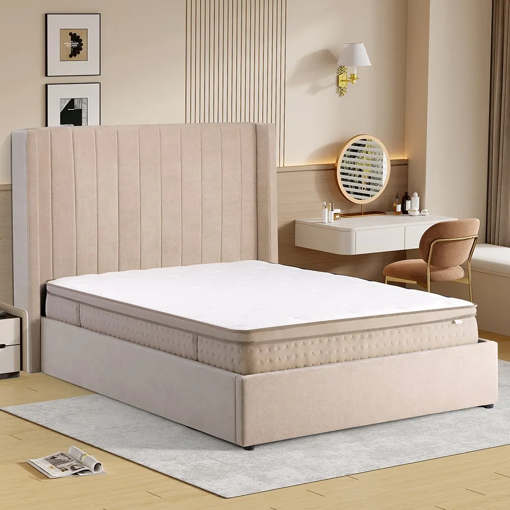 Madison Double Ottoman Bed with Storage - Stone, Fabric