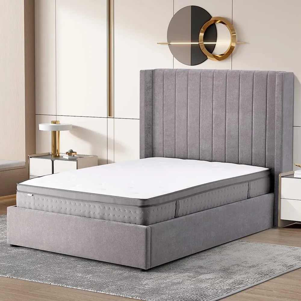 Madison King Size Ottoman Bed with Storage - Grey, Fabric
