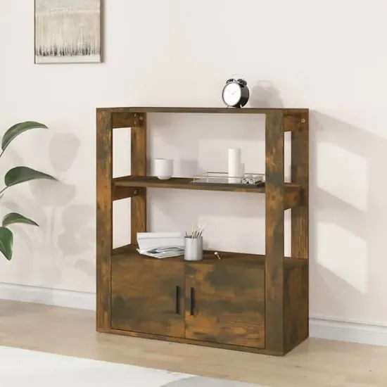 Madison Shelving Unit with 2 Doors - Smoked Oak image