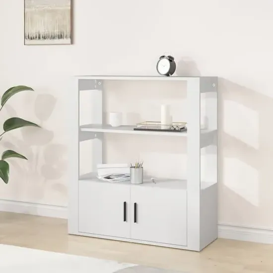 Madison Shelving Unit with 2 Doors - White, Engineered Wood