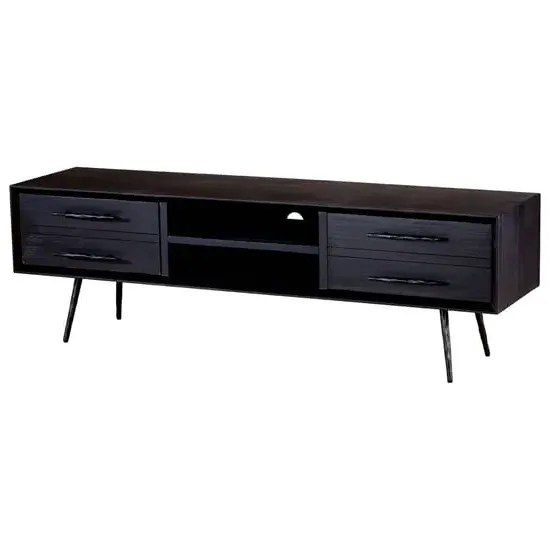 Madoca TV Stand with Drawers - Dark Grey, Pine Wood