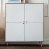 Madra Wooden Highboard with 4 Doors - White, Oak Effect