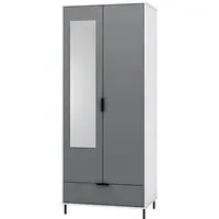 Madric 2-Door Mirrored Wardrobe - Grey, High Gloss