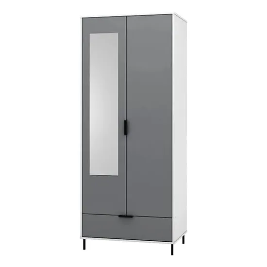 Madric 2-Door Mirrored Wardrobe - Grey, High Gloss image